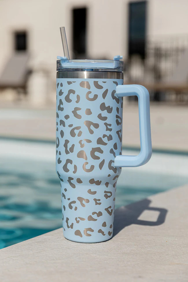 Sippin' Pretty Blue Leopard 40 oz Drink Tumbler With Lid And Straw | Pink Lily