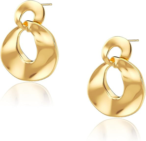 Gold Dangle Earrings for Women 14K Gold Plated Statement Retro Geometric Drop Stud Earring Dainty... | Amazon (US)