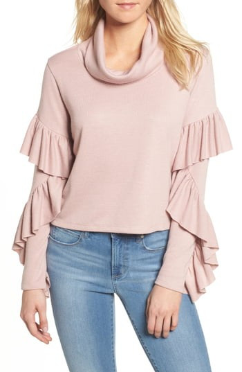 Women's Leith Funnel Neck Ruffle Top, Size X-Small - Pink | Nordstrom
