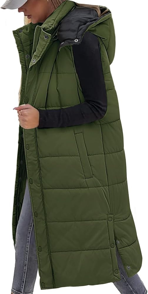 Yusongirl Long Puffer Vest Women Quilted Down Jackets Sleeveless Puffy Vest Zip Up Winter Coats F... | Amazon (US)