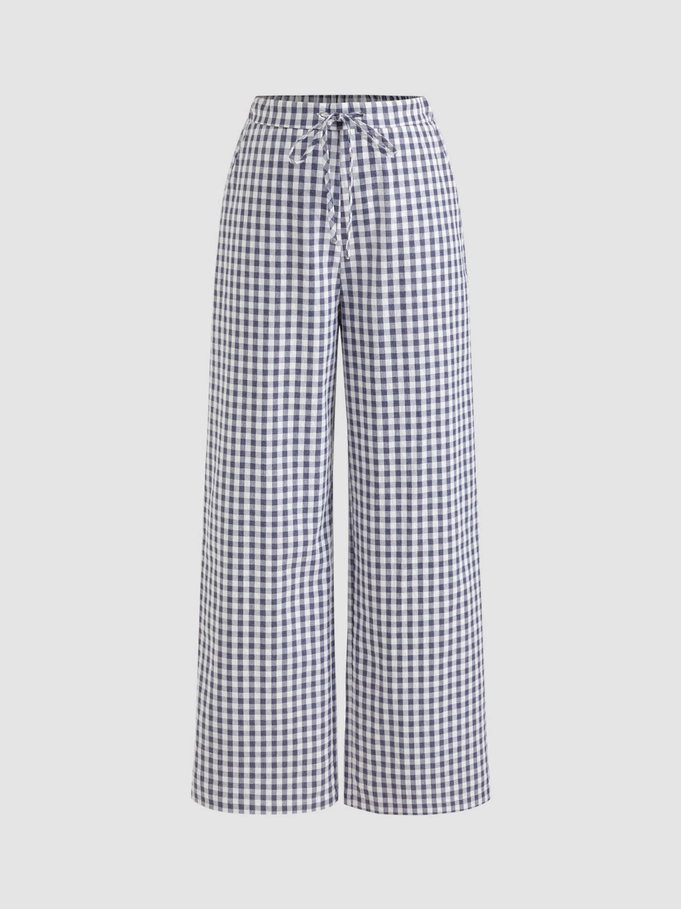 Cotton-blend Gingham Knotted Straight Leg Trousers | Cider