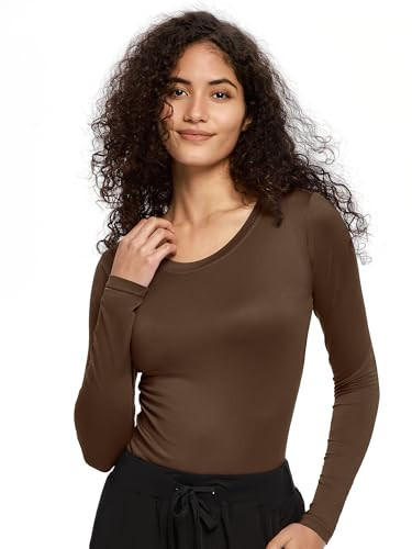COZYFIT Underscrub Long Sleeve Women - Scrubs Undershirts for Nurse with Soft Fabric, Crew Neck Tee, Brown, M | Amazon (US)