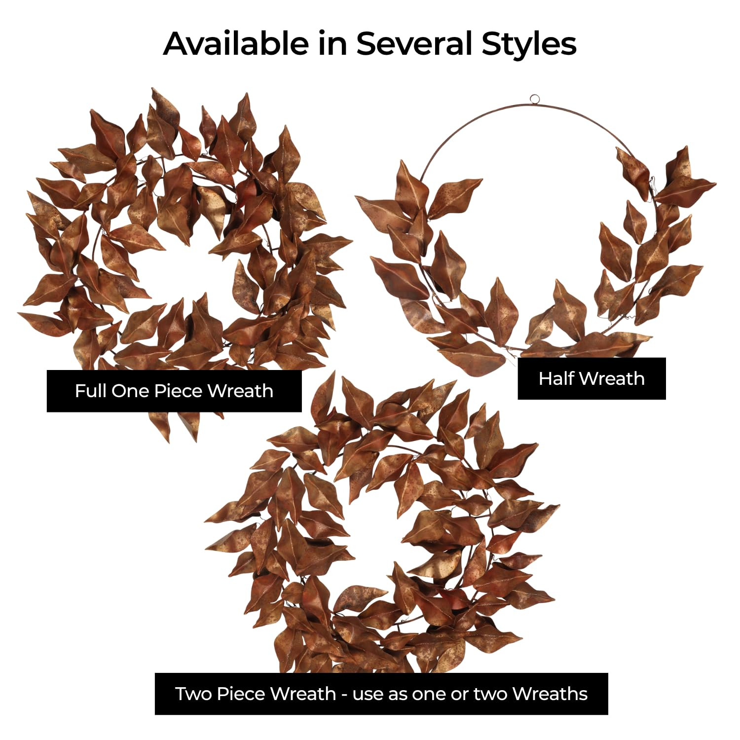 Antique Metal Wreath 2 Pack Wall Decor for Front Door - DIY 2 Rings Detached Leaf Wreath Home Dé... | Amazon (US)