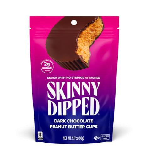 SkinnyDipped Dark Chocolate Peanut Butter Cups, 2g Sugar per Cup, Keto Friendly, No Stevia, Gluten Free, 3.2oz, 1 Pack (6 Cups Total) | Amazon (US)