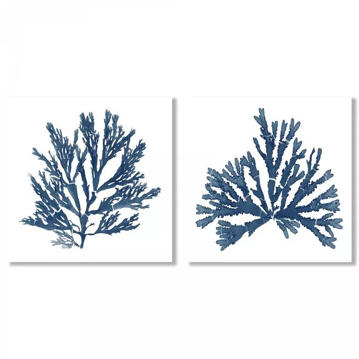 (Set of 2) Canvas Wall Art Set Pacific Sea Mosses Blue On White by Wild Apple Portfolio - America... | Target