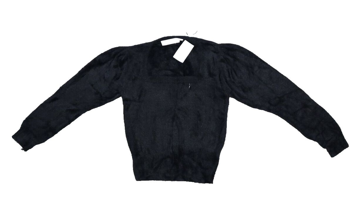 ASTR The Label Fuzzy Eyelash Crop Sweater Black Square Neck Puff Sleeve Womens S | eBay US