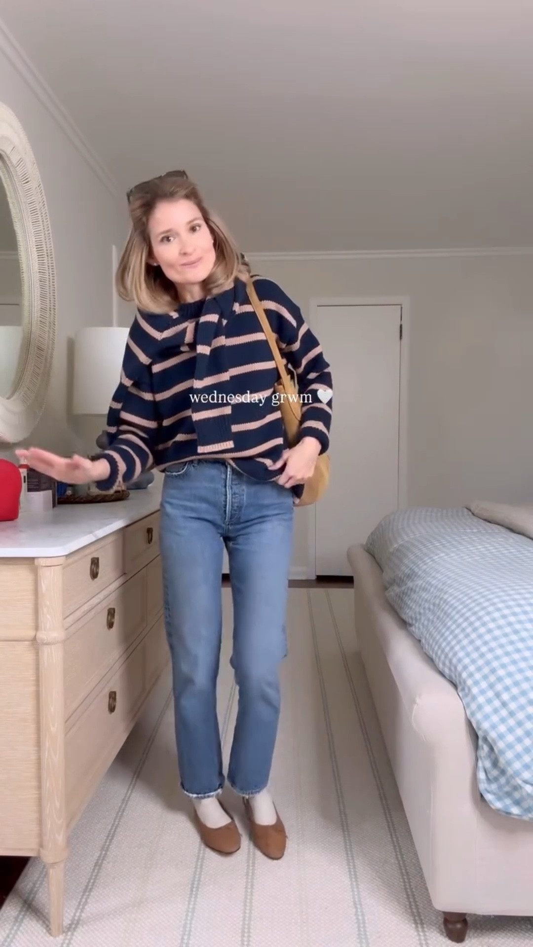 wednesday look 🤍 love layering stripes on top of stripes! 

Boden sweater is rivaling my favorite sweater brand for a great price (so good I bought 2!). Beautiful craftmanship detail in the knit. Perfectly oversized •  Buck Mason tee is one of my very favorite white tee layering pieces • AGOLDE 90’s in dark denim • A. Soliani shoes not on LTK but linking a similar pair from Matisse • Liffner Suede buckle bag is my #1 bag of 2025! 

Sizing notes: Sweater: Wearing a small (my true size). Tee: wearing a small. Jeans: 25 (true size). Size up if you’re between. 

✨ Have a great day! 

❤️ Follow if you’re looking for easy everyday outfit inspiration! 

#grwm #ootd #outfitinspo #outfitoftheday #outfitideas #everydaystyle #effortlessstyle #momstyle #classicstyle #closetstaples #realoutfitgram #winteroutfit #outfitinspo #wardrobestaples #realoutfitgram #stripes

#LTKootd #LTKSeasonal #LTKmomlife