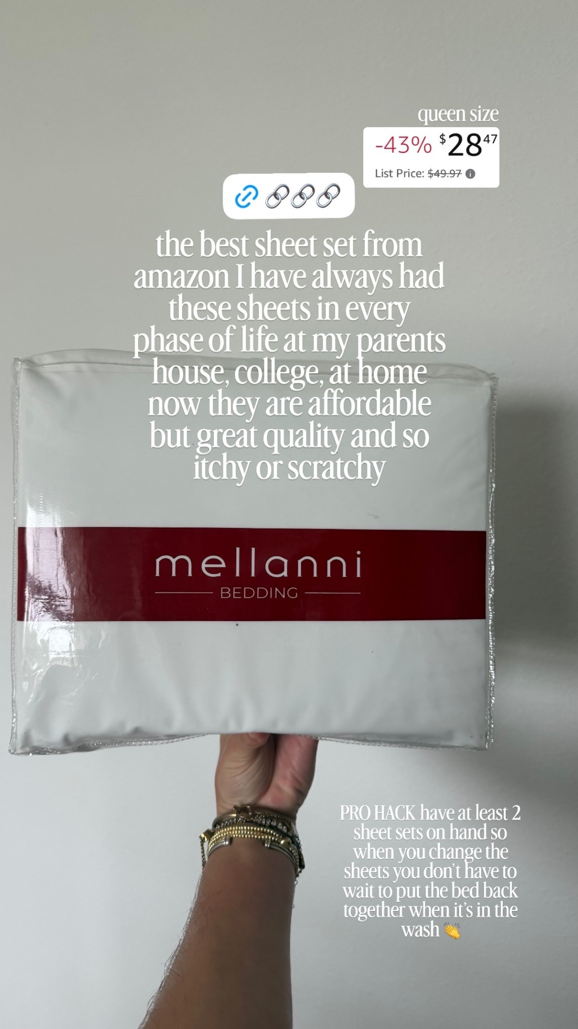 the best sheet set from amazon I have always had these sheets in every phase of life at my parents house, college, at home now they are affordable but great quality and so itchy or scratchy  queen size  PRO HACK have at least 2 sheet sets on hand so when you change the sheets you don’t have to wait to put the bed back together when it’s in the wash 👏 @Mellanni