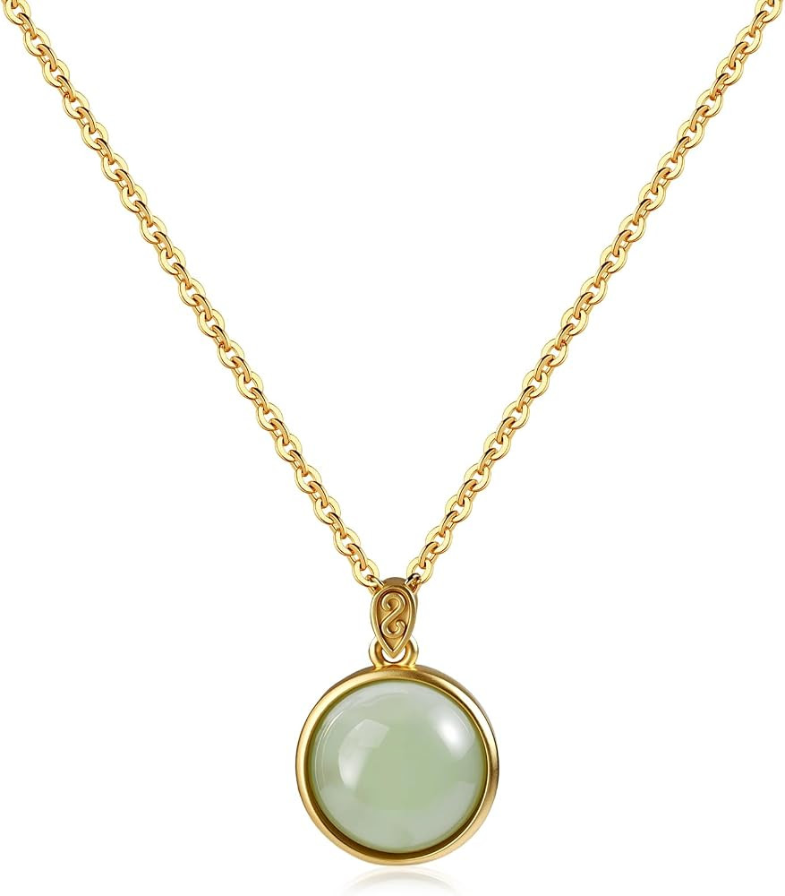 Exquisite Green Jade Necklace with 14K Gold Plated \u2013 Unique Round Pendant Jade Jewelry for W... | Amazon (US)