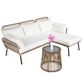 Rope Woven Sectional, L-Shape Sofa Set w/ Detachable Lounger, Table | Best Choice Products 