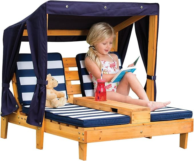 KidKraft Wooden Outdoor Double Chaise Lounge with Cup Holders, Kid's Patio Furniture, Honey with ... | Amazon (US)