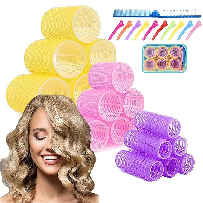 ROPIKIS Hair Rollers Set,31pcs 3 Sizes with Clips & Comb Hair Curlers, Self-Grip Hair Rollers Vol... | Amazon (US)