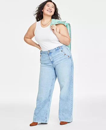 On 34th Plus Size Sailor High-Rise Wide-Leg Jeans, Created for Macy's - Macy's | Macy's