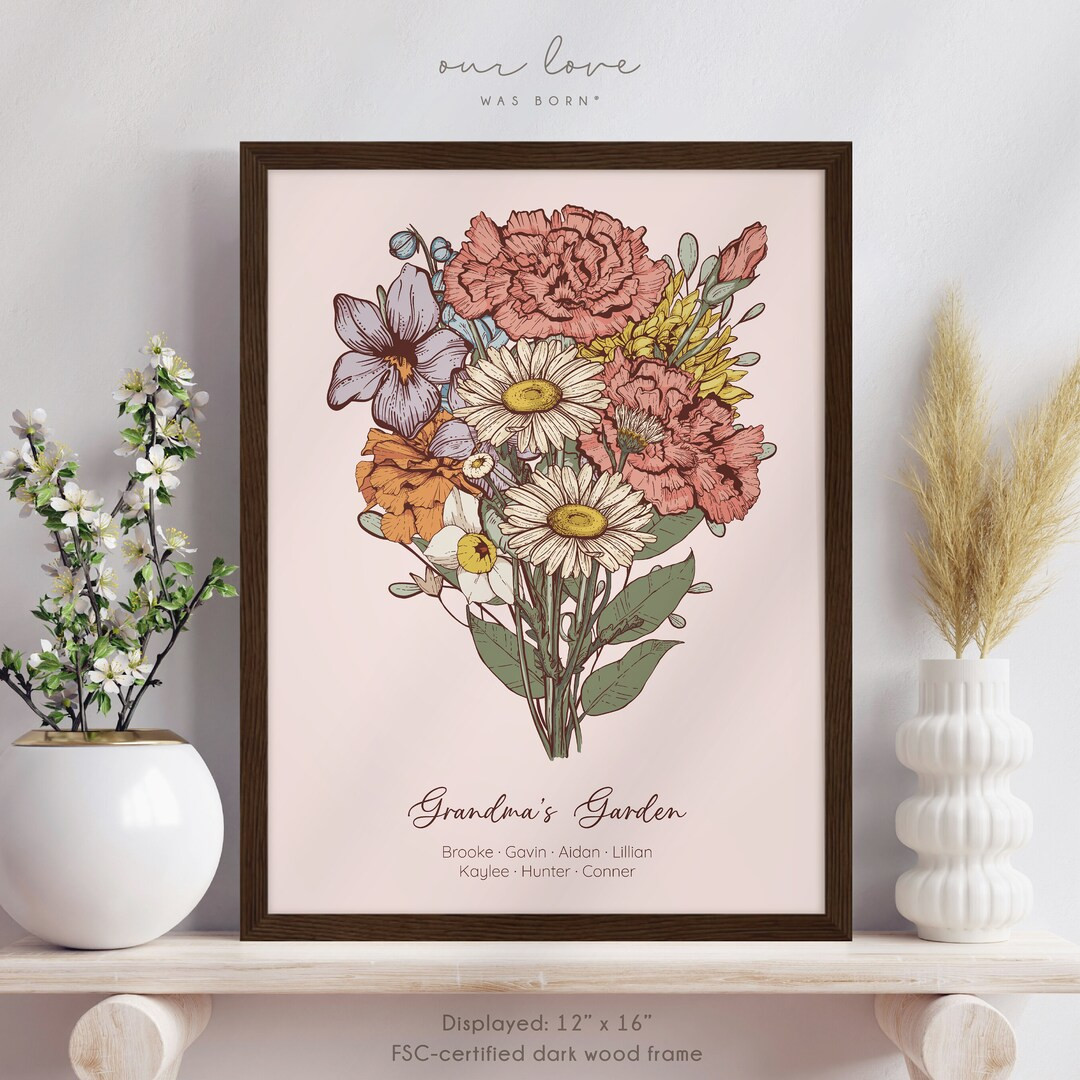 Grandmas Garden Birth Flowers With Grandkids Names - Etsy | Etsy (US)