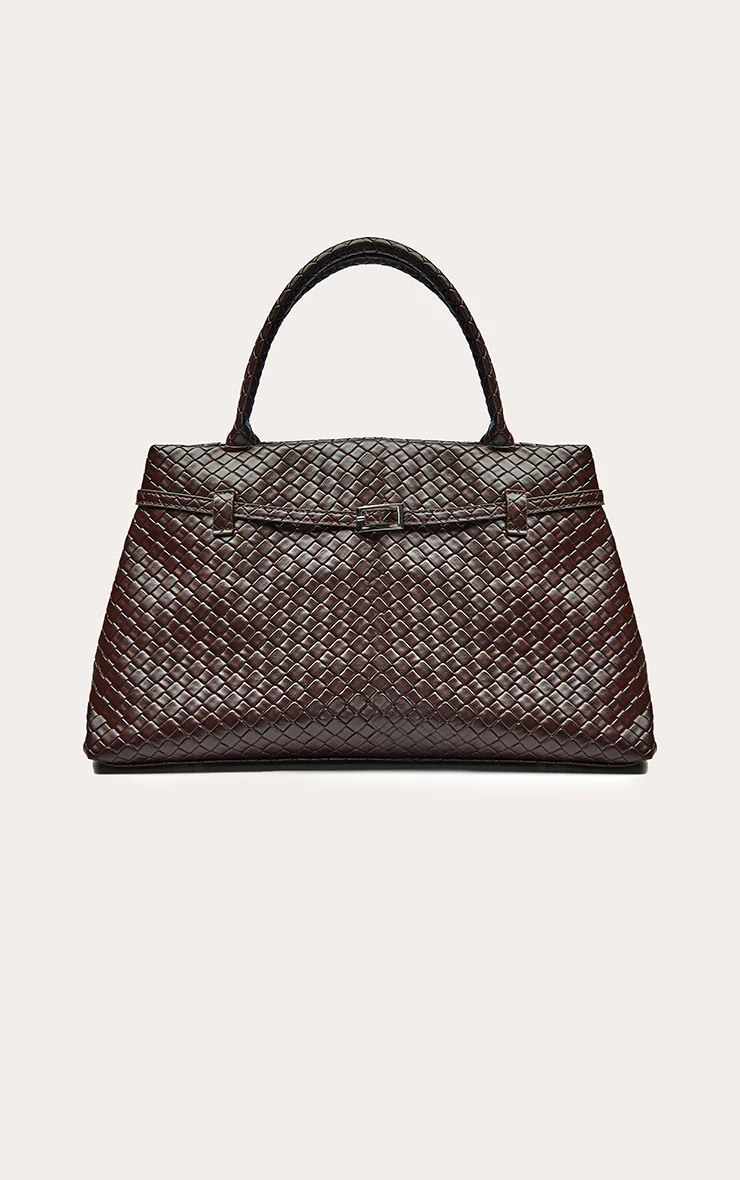 Chocolate PU Weave Belt Detail Hand Bag | Accessories | PrettyLittleThing US