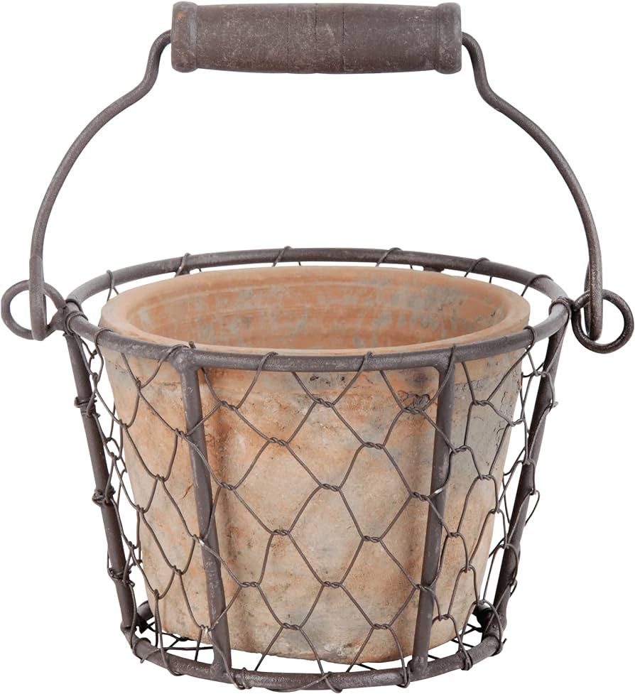 Esschert Design AT09 Aged Terracotta Single Pot with Metal Basket with Handle | Amazon (US)