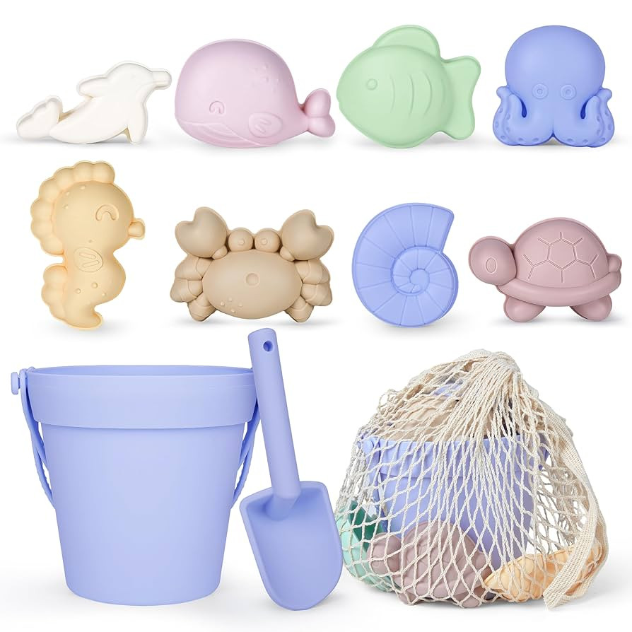MarcZero 11Pcs Silicone Beach Toys,Modern Baby Beach Toys,Travel Friendly Beach Set,Silicone Buck... | Amazon (US)