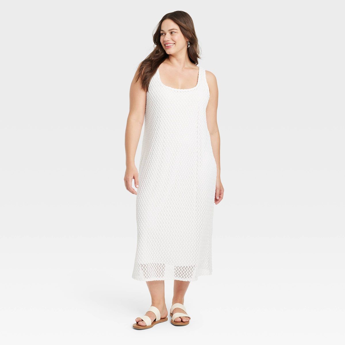 Women's Crochet Tank Midi Dress - Ava & Viv™ White 1X | Target