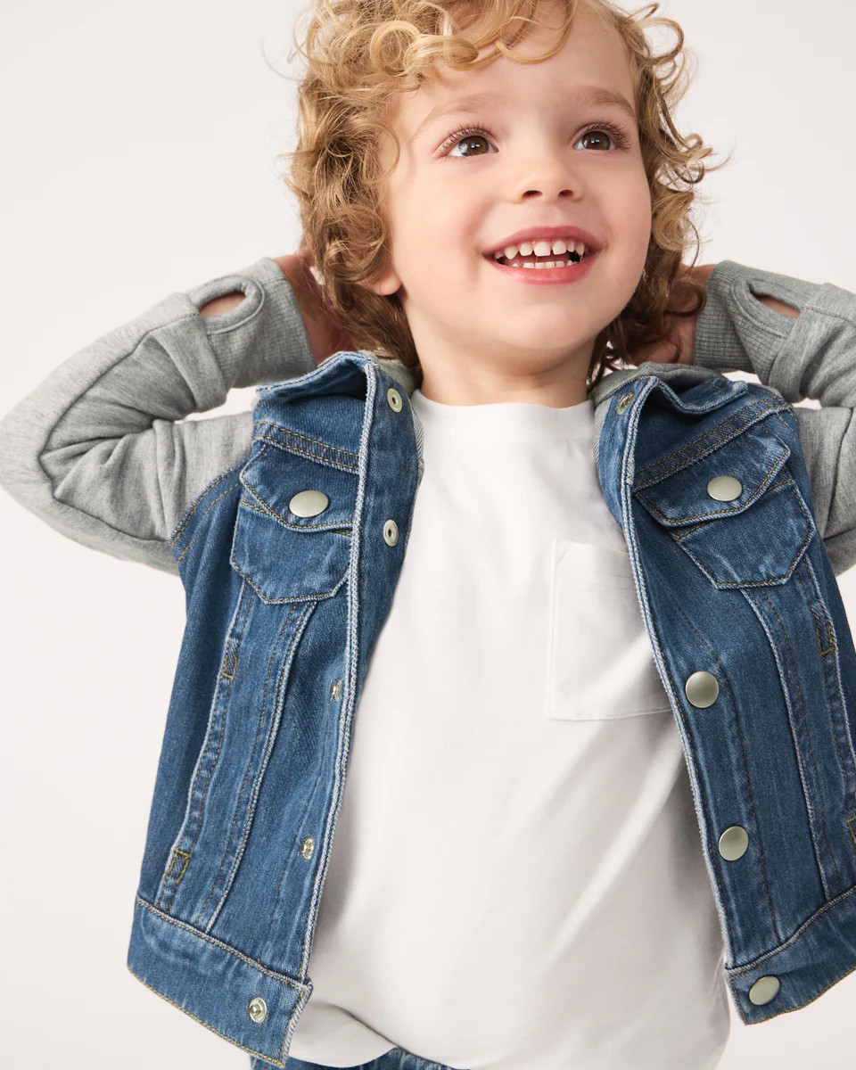 Midwash Blue/Gray Denim Jacket | Little Sleepies