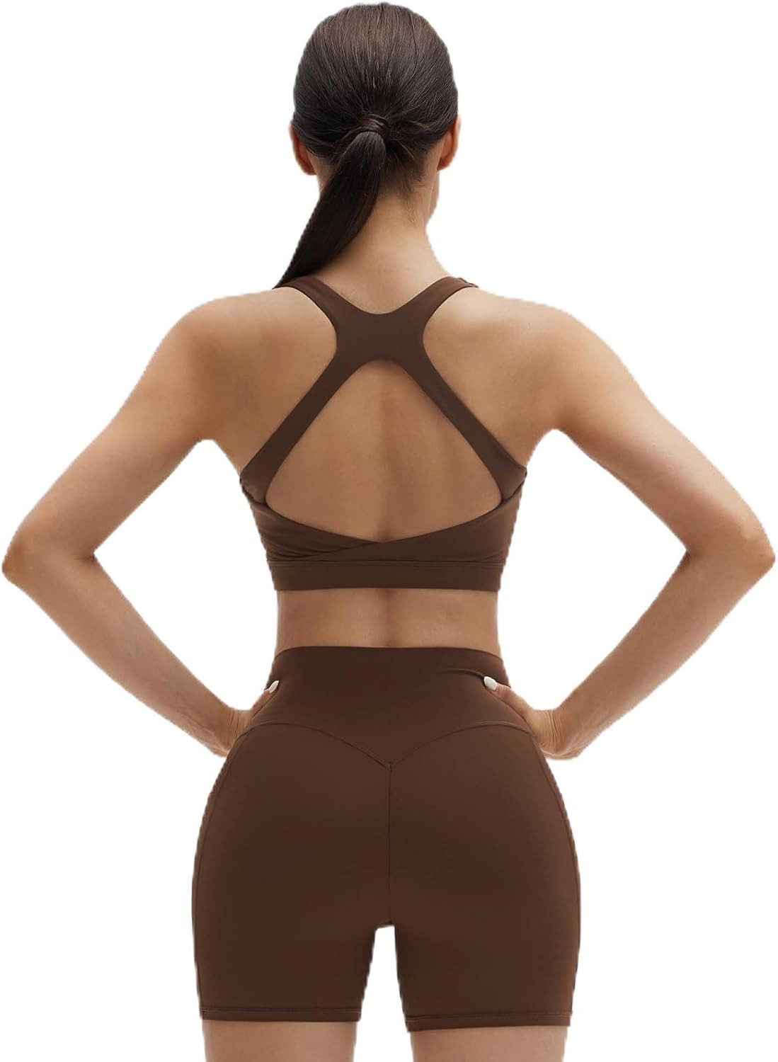 SUUKSESS Womens Workout Set High Impact Fitness Gym Backless Bra Yoga Crop Tank High Waisted Bike Short with Pockets | Amazon (US)