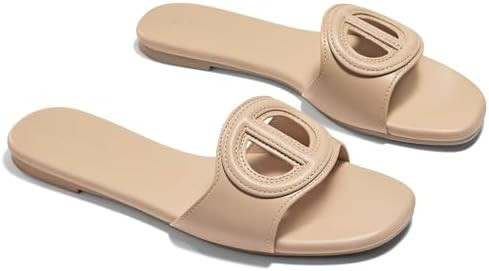 Coutgo Women's Open Toe Leather Summer Slide Sandals | Amazon (US)