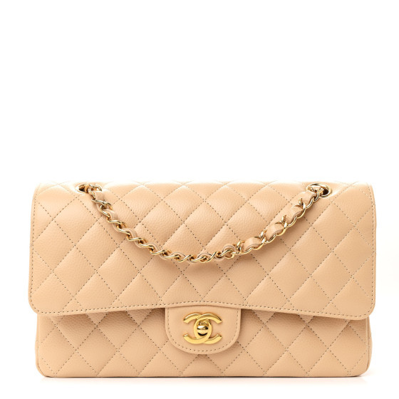 Caviar Quilted Medium Double Flap Beige | FASHIONPHILE (US)