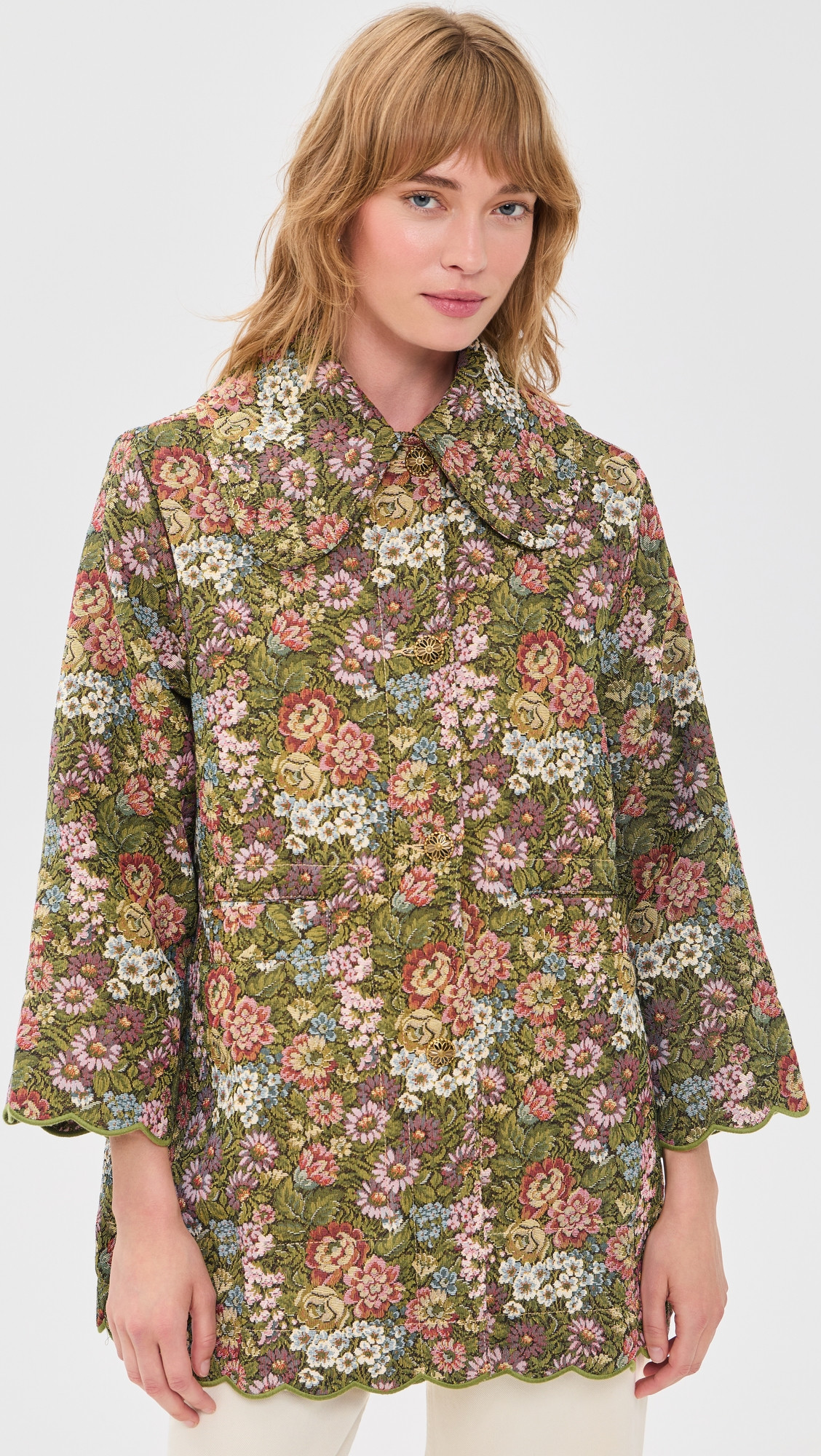 FARM Rio Flower Jacquard Trench Coat Green XS | Shopbop