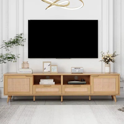 Rattan TV Stand For Tvs Up To 85'' – Media Console With Cabinets & Open Shelves, Stylish Entertainment Center | Wayfair North America