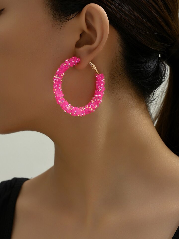 1 Pair European & American Fashion Colorful Sparkling Circle Large Hoop Earrings, Women's Persona... | SHEIN