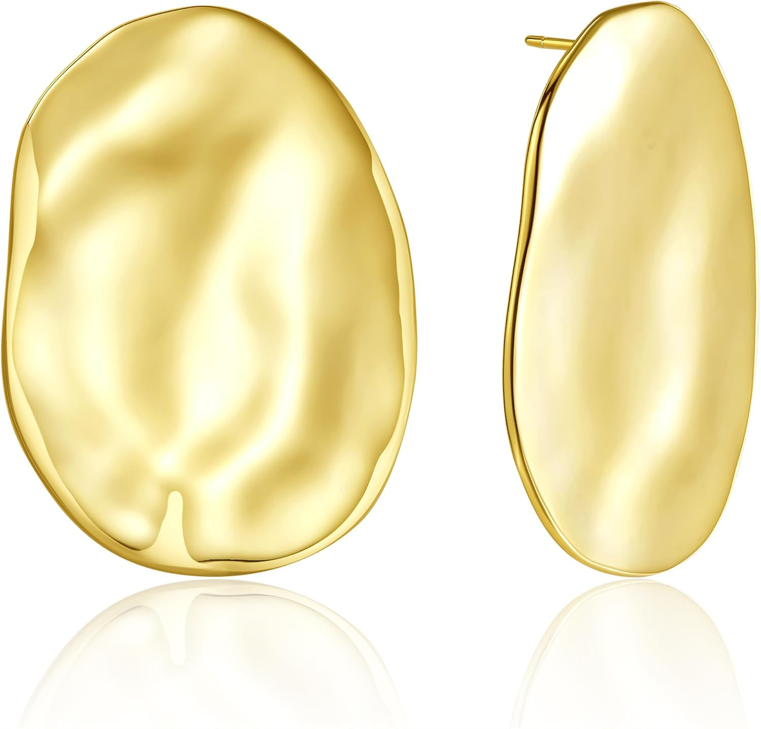 Oversized Organic-Shaped Earrings | 18K Gold Plated Large Shield Earrings Polished Statement Earrings for Women | Amazon (US)