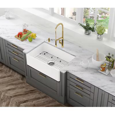 allen + roth Thick Wall Farmhouse Apron Front 30-in x 18-in Matte White Single Bowl Kitchen Sink ... | Lowe's