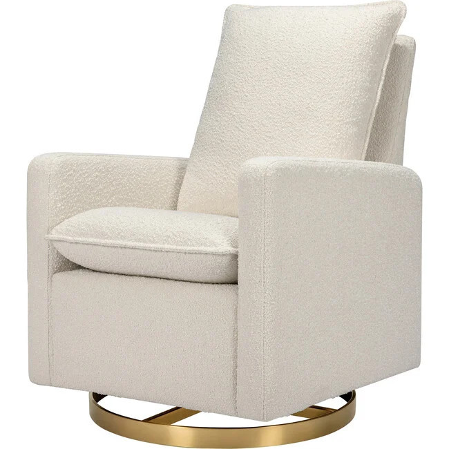 Babyletto | Cali Pillowback Swivel Glider, Ivory Boucle And Gold Base (White) | Maisonette | Maisonette