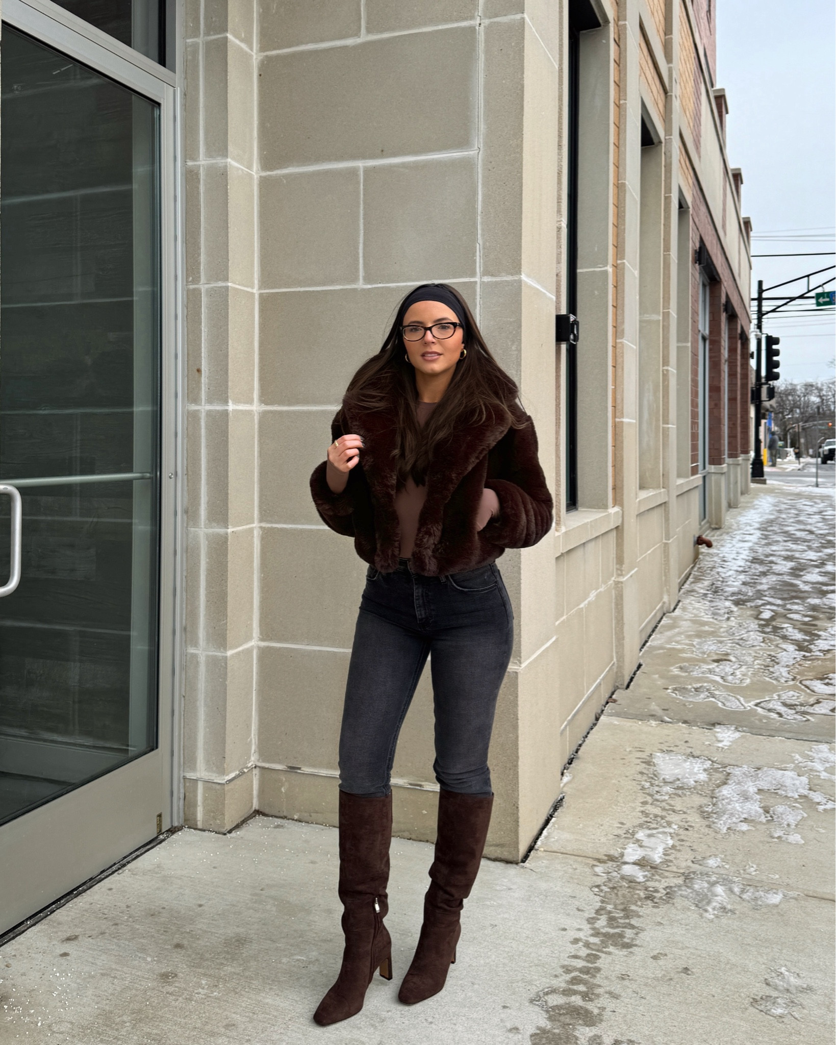 Perfect little chocolate brown winter fit 🤎🫶🏼 these boots are my latest obsession!!! Wearing XS in the top and jacket, and 26 in the Hudson jeans - which are on sale!! 50% off 🖤

#LTKSeasonal #LTKFindsUnder50 #LTKFindsUnder100