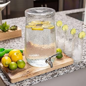 BirdRock Home 1.5 Gallon Hammered Glass Beverage Dispenser with Lid - Stainless Steel Spigot - De... | Amazon (US)