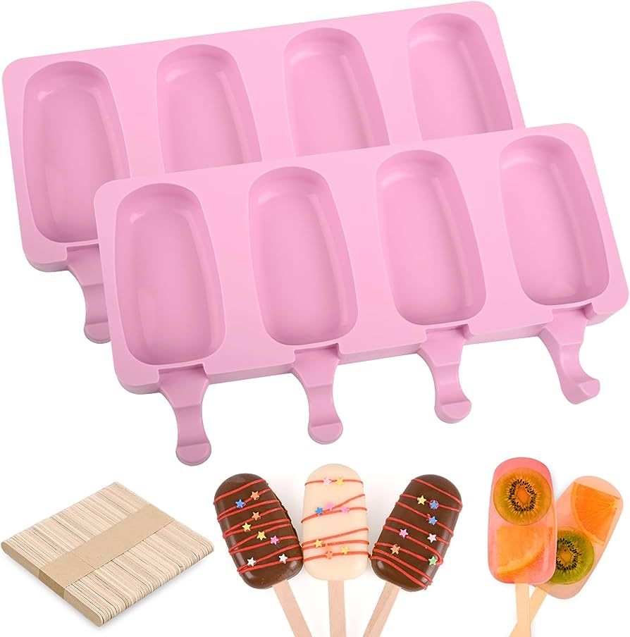 WMKGG Popsicle Silicone Molds Set, 2 PCS Ice Cream Molds with 50 Wooden Sticks for Cake Pop, Ice ... | Amazon (US)