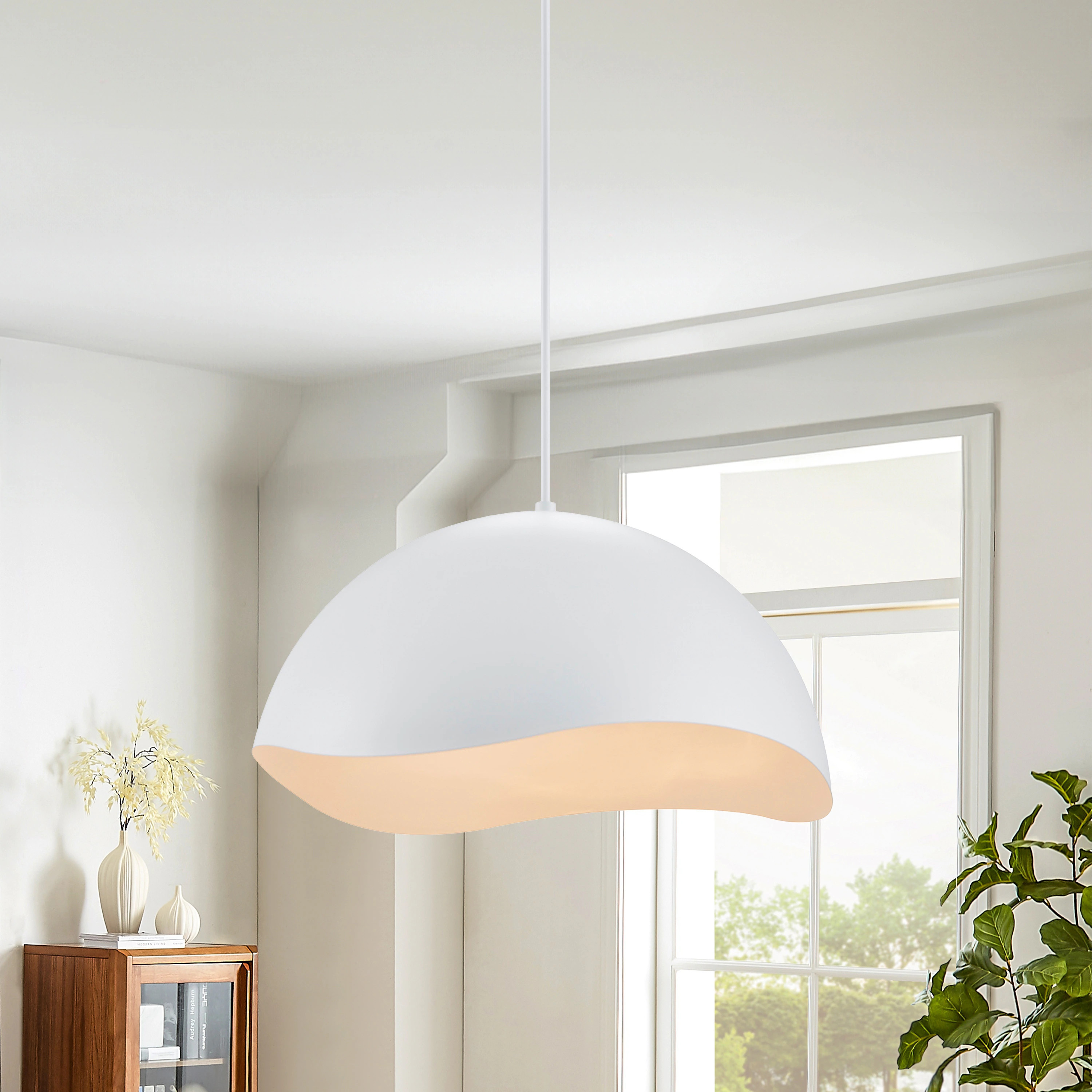 KAWOTI Dome 1 -Light White Coastal Metal Dome Small Hanging Pendant Light | 21477 | Lowe's