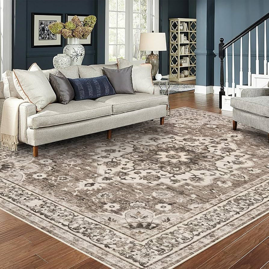 Washable Oriental Area Rug - 8x10 Rugs for Living Room Soft Carpet for Bedroom Waterproof Floral ... | Amazon (US)