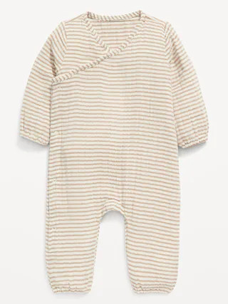Unisex Long-Sleeve Double-Weave Wrap-Front One-Piece for Baby | Old Navy (US)