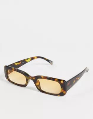 ASOS DESIGN fine frame mid square sunglasses in tort with orange lens | ASOS (Global)