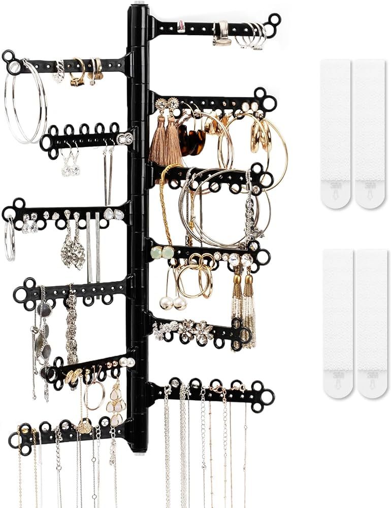 All Hung Up 12-Tier 17" Wall Jewelry Organizer, Command Strips included for Easy Hanging, 120 Hol... | Amazon (US)