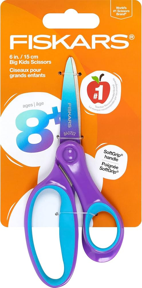 Fiskars Softgrip 6" Big Kids Scissors, For Ages 8+, For School or Crafting, Ombre, Turquoise-Purp... | Amazon (US)