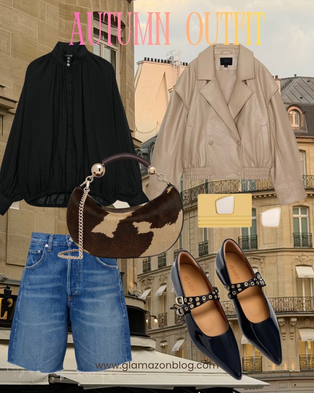 Denim Bermuda, strathberry bag, denim shorts, nude jacket, bomber jacket, cowhide bag, heaven mayhem earrings

#LTKuk #LTKautumn #LTKFashionMonth