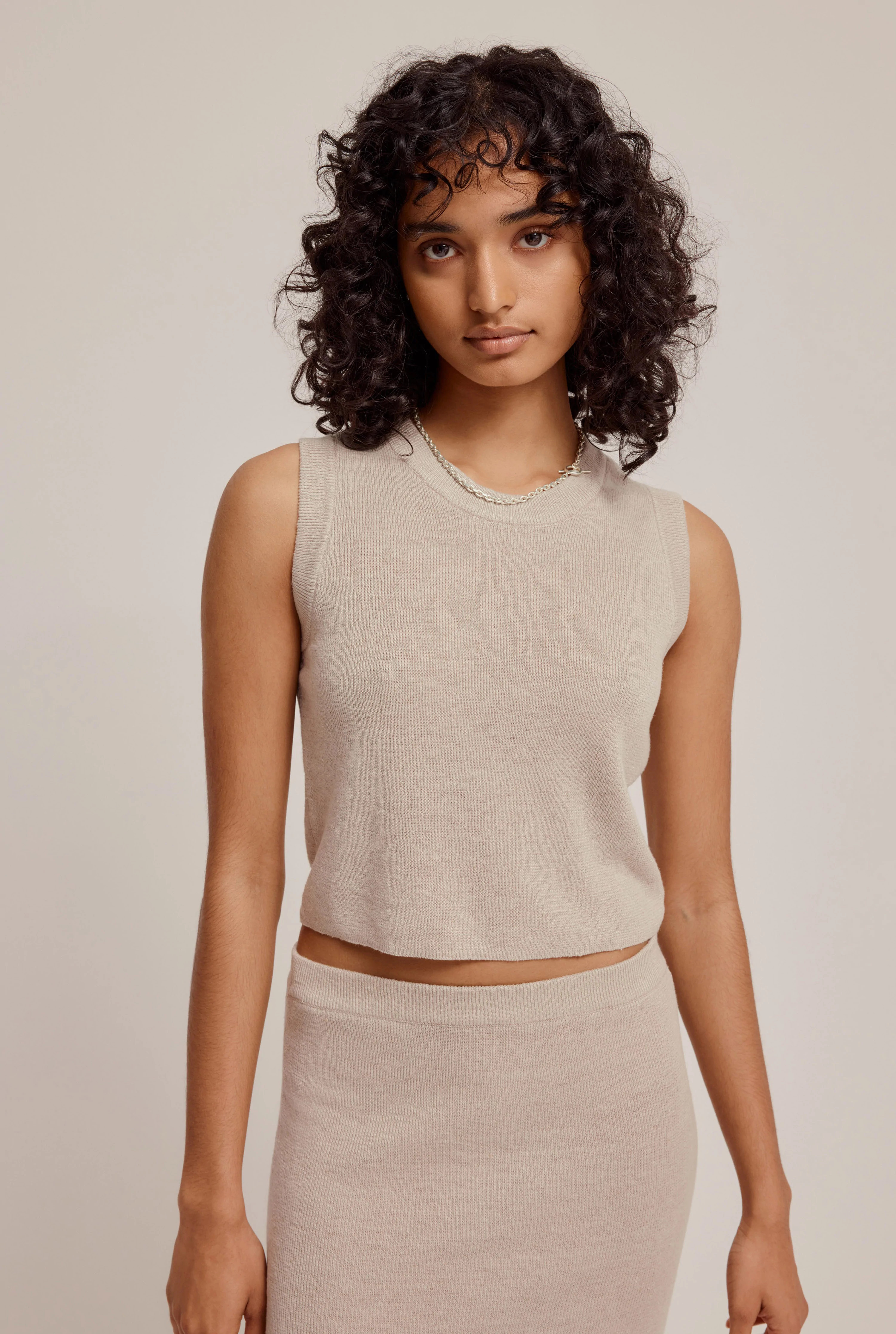 Rib Knitted Cropped Tank in Taupe | Venroy | Premium Leisurewear designed in Australia | Venroy AU