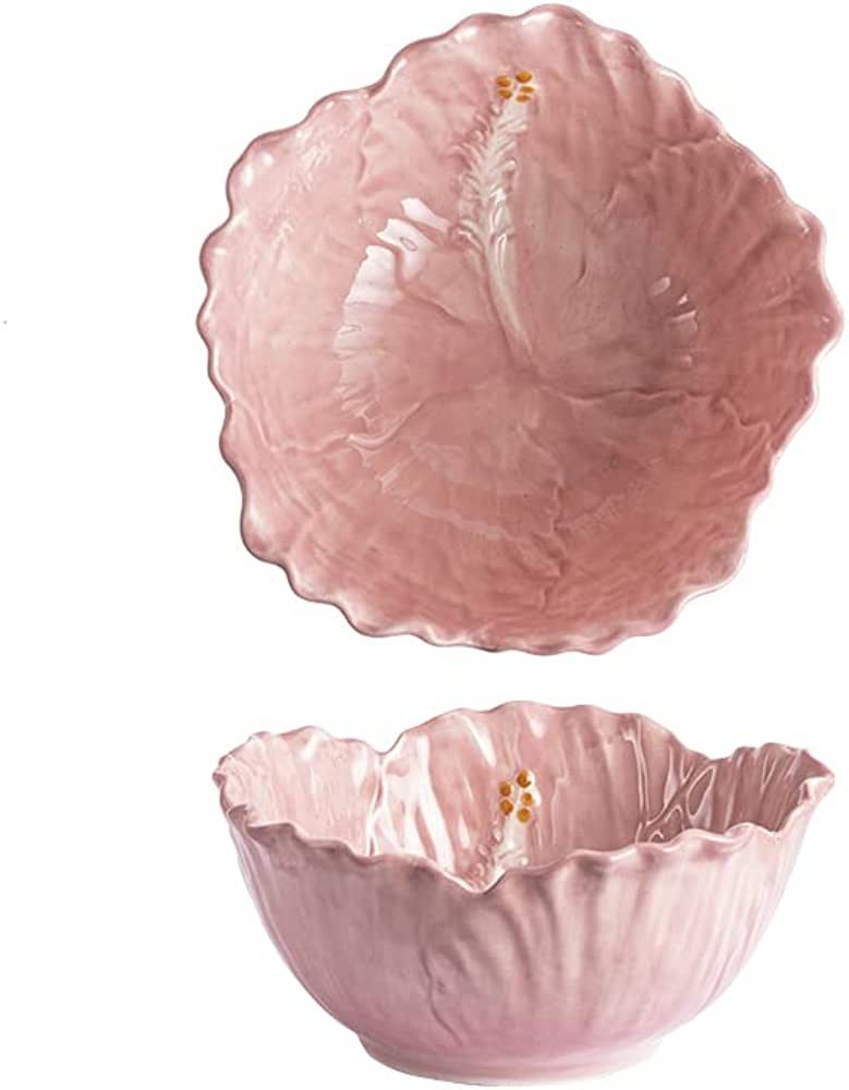 Cute Handmade Ceramic Cereal Bowl with Hibiscus Designs for Fruit, Salad and Soup,Sculpted Flower... | Amazon (US)