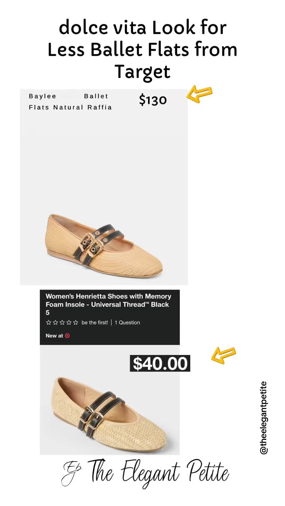 For now can find all of my Amazon Product links in the comments on my Tik Tok post. @theelegantpetite 

dolce vita Look for Less Ballet Flats from Target 
Follow me for more outfit inspiration. Affordable fashion items with a touch of luxury. 
#elegantstyle #luxuryfashion
#designerinspired
#styleinspo #dolcevitalookforless

#LTKootd #LTKPetite