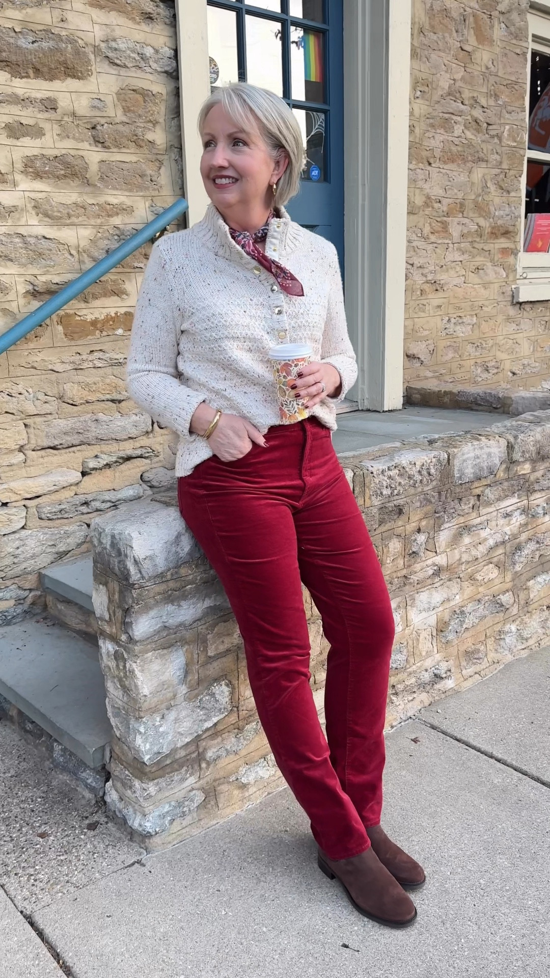 Shop this modern fall outfit for women over 50 in the Talbots Friends & Family Sale. You’ll get 30% off your purchase through October 23, but don’t wait: items are starting to sell out! I love that Talbots is size inclusive, and they carry misses, petite, plus and plus petite sizes. Get these corduroy pants in other nice colors, but I love this pomegranate red. Everything here fits true to size. 
@talbotsofficial #ad #talbotshaul #talbots

#LTKVideo #LTKOver40 #LTKSaleAlert