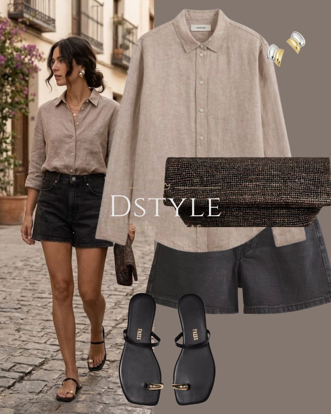 Casual summer style, linen button down, black denim shorts, flat sandals, woven clutch, neutral outfits.

#CasualStyle #DenimShorts #LinenSeason #SummerNeutrals

#LTKootd