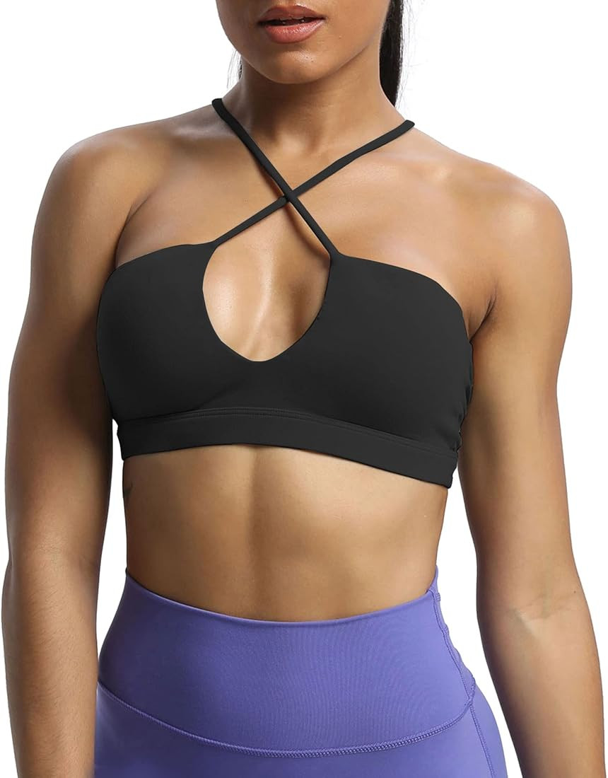 Aoxjox Women's Workout Sports Bras Jamie Deep V Fitness Backless Padded Training Gym Bra Yoga Crop T | Amazon (US)