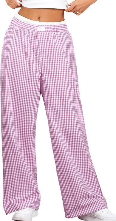Women Pajama Pants Striped Wide Leg Elastic Waist Lounge Pj Bottoms Sleepwear | Amazon (US)