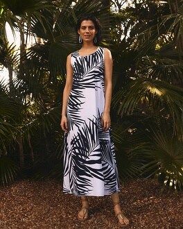 Palm Print Back Tier Midi Dress | Chico's